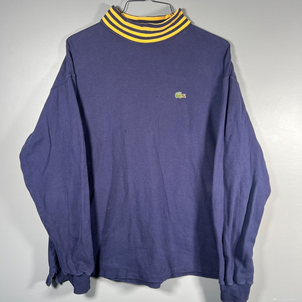 Vintage Izod Lacoste Shirt Mens Large Blue Turtle Neck Striped Collar Golf 90s